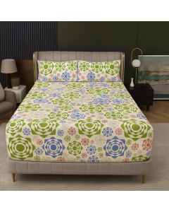 Queen Luxury 100% Cotton Fitted Bed Sheet & 2 Pillow Case Combo Set - Mixed Colour