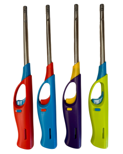 4x Long Gas Lighter w/ Safety Lock - BBQ/Kitchen/Cigarette (Assorted Colours)