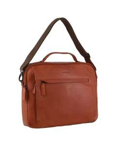 Pierre Cardin Mens Italian Leather Large 15" Laptop Business Bag - Cognac