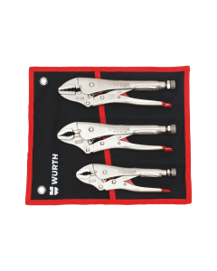 Wurth 3pc Locking Pliers Set - Nickel Coated w/ Tool Roll (Adjustable Clamp Wrench)