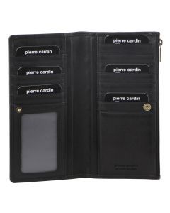 Pierre Cardin Perforated Leather Ladies Handy Travel Wallet - Black