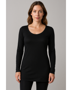 Merino Skins Womens Classic Scoop Neck Long Sleeve Tunic Thermal Top - Black