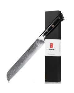 8-Inch Damascus Steel Bread Knife Serrated VG10 Core Blade Black