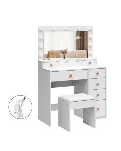 Levede Dressing Table Stool Set 11 Bulb Makeup Mirror Vanity Desk Cabinet White