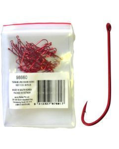 50 Pack of Tsunami Size 12 Red Long Shank Hooks -Chemically Sharpened Worm Hooks