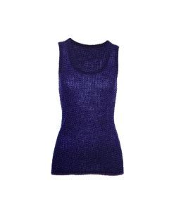 MERINO SKINS Wool Blend Ladies Verona Round Neck Thermal  Tank Top - French Navy