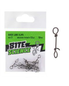 12 Pack of Size 3 Bite Science Quick Lure Clips - 55lb