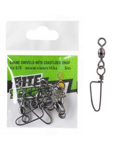 5 Pack of Size 2/0 Bite Science Black Crane Swivels with Coastlock Snaps - 143lb