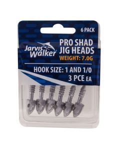 6 Pack of 7gm Jarvis Walker Pro Shad Jig Heads with Size 1 and 1/0 Hooks