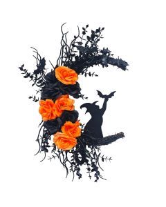 Halloween Witch Cat Moon Wreath Door Decor