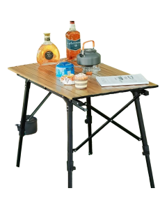 Outdoor Folding Aluminum Alloy Table - Large Wood Grain, Tripod Base