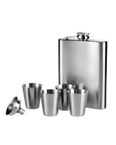 270ml/9oz Stainless Steel Travel Hip Flask w/ 4pc Shot Glasses - Silver