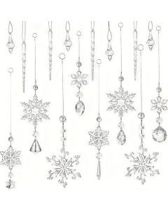 Crystal Elegance: Set of 16 Transparent Christmas Snowflake Ornaments