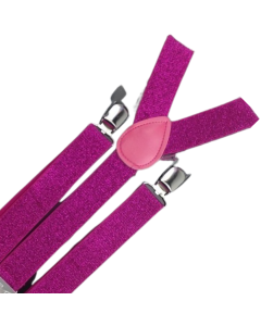 Mens Hot Pink Glitter Slim Suspenders - Strong Adjustable Clip On Braces for Weddings/Formals