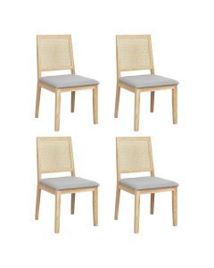 Levede 4x Cane Dining Chairs Solid Wood Rattan Armless Seat Upholstered Linen