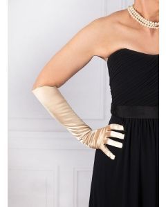 Dents Womens Long Above Elbow Satin Gloves  - Gold