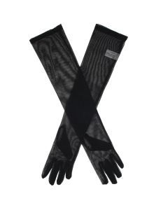Dents Womens Long Sheer Tulle Gloves - Black