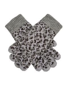 Dents Women’s Jacquard Knitted Gloves with Leopard Print Pattern - Grey