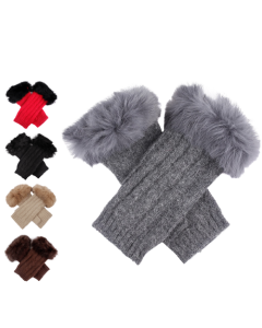 Dents Womens Lambswool Angora Cable Knit Wrist Arm Warmers With Fur Cuff