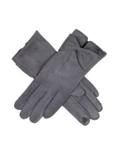 Dents Womens Touchscreen Faux Suede Gloves with Bow Winter Warm - Charcoal