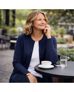 idyl Womens Cashmere Wool Button Cardigan - Navy Blue (Longline Sweater)