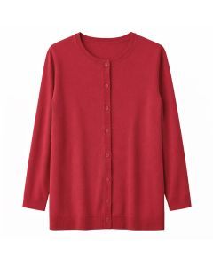 idyl Womens Cashmere Wool Button Cardigan - Red (Longline Sweater)