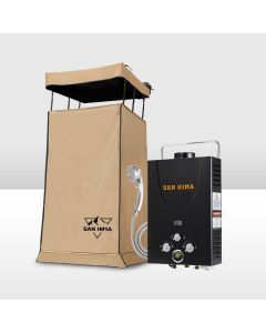 SAN HIMA Camping Shower Tent Awning Instant Fold-Out With 8L Gas Hot Water Heater