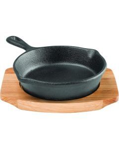 Pyrolux Pyrocast 10cm Cast Iron Skillet with Maple Tray - Black