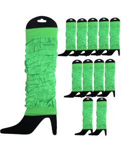 12x Fluro Green Leg Warmers Bulk Pack - Womens Dance Costume/80s Party