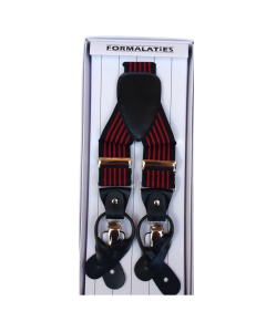 Mens Black/Red Stripe Premium Convertible Suspenders - Adjustable Clip On Elastic Y-Back Braces