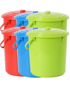 6x 16L Plastic Bucket with Lid & Carry Handle Bulk Pack - Assorted Colours (30Dx28H cm)