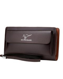 Men Leather Clutch Bag Double Zipper Business (Brown)