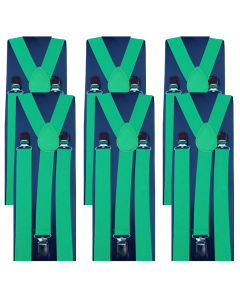 6x Green Slim Suspenders Bulk Pack - Strong Adjustable Clip On Braces for Weddings/Formals