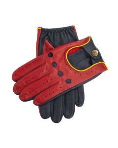 Dents Mens Touchscreen Three Colour Leather Driving Gloves - Berry/Navy/Yellow