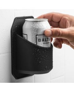 Plastic Shower Beer Holder - Wall Mounted Self-Adhesive Beverage Can Rack - Black