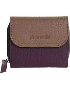 Pierre Cardin Ladies Leather Tri-Fold Tab Wallet - Burgundy/Taupe