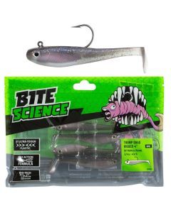 4 Pack of 4 Inch Bite Science Thump Shad Soft Plastic Lures - UV Purple Pearl