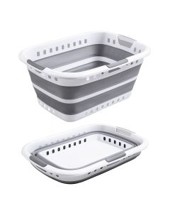 45L Collapsible Laundry Basket Hamper w/ Air Holes Foldable - Grey/White