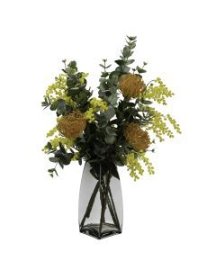 72cm Leucospermum & Mimosa Artificial Arrangement (Faux Floral Decor)