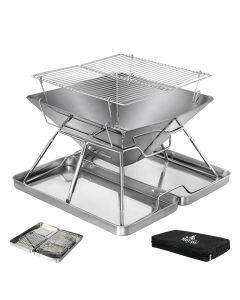 Moyasu Fire Pit BBQ Grill Barbecue Smoker Camping Portable Stainless-Steel Stove