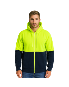 Full Zip HI VIS Jumper Hoodie - Lime/Navy (Fleece Safety Workwear Jacket)