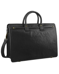 Pierre Cardin Mens Rustic Leather 15" Laptop Shoulder Bag - Black (Computer Briefcase)