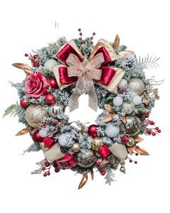 Red and Gold Christmas Wreath with Glittering Bow