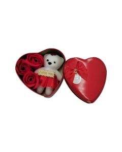 Red Rose Bear Soap Flower Gift Set - 3 Artificial Roses in Bear-Shaped Arrangement
