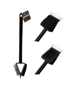 3-in-1 Double-Sided BBQ Grill Cleaning Brush – 38cm Heavy-Duty Wire Bristles & Scraper
