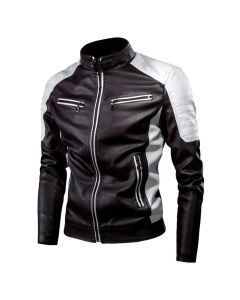 Men Slim Fit PU Moto Leather Jacket (Black)