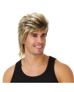 Mens Aussie Blonde Mullet Wig - Bogan/Punk Rock Costume for 80s Party