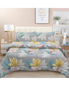 Queen Comforter Set with 2 Pillow Cases - Grey Floral (Quilt Cover, Flowers May Vary)