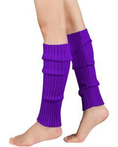 1 Pair Purple Ribbed Leg Warmers - Womens Dance Costume/80s Party