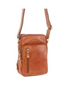 Pierre Cardin Crossbody Unisex Sling Shoulder Messenger Bag - Cognac (Travel)